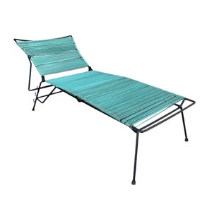 Mid Century Iron Outdoor/Patio Chaise Lounge with Teal Cord image 4