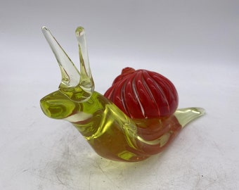 Large Mid Century Hand Blown Two-Tone Murano Art Glass Snail