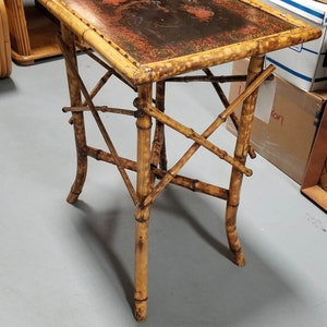 Original Hand Painted Tiger Bamboo Pedestal Side Table image 2
