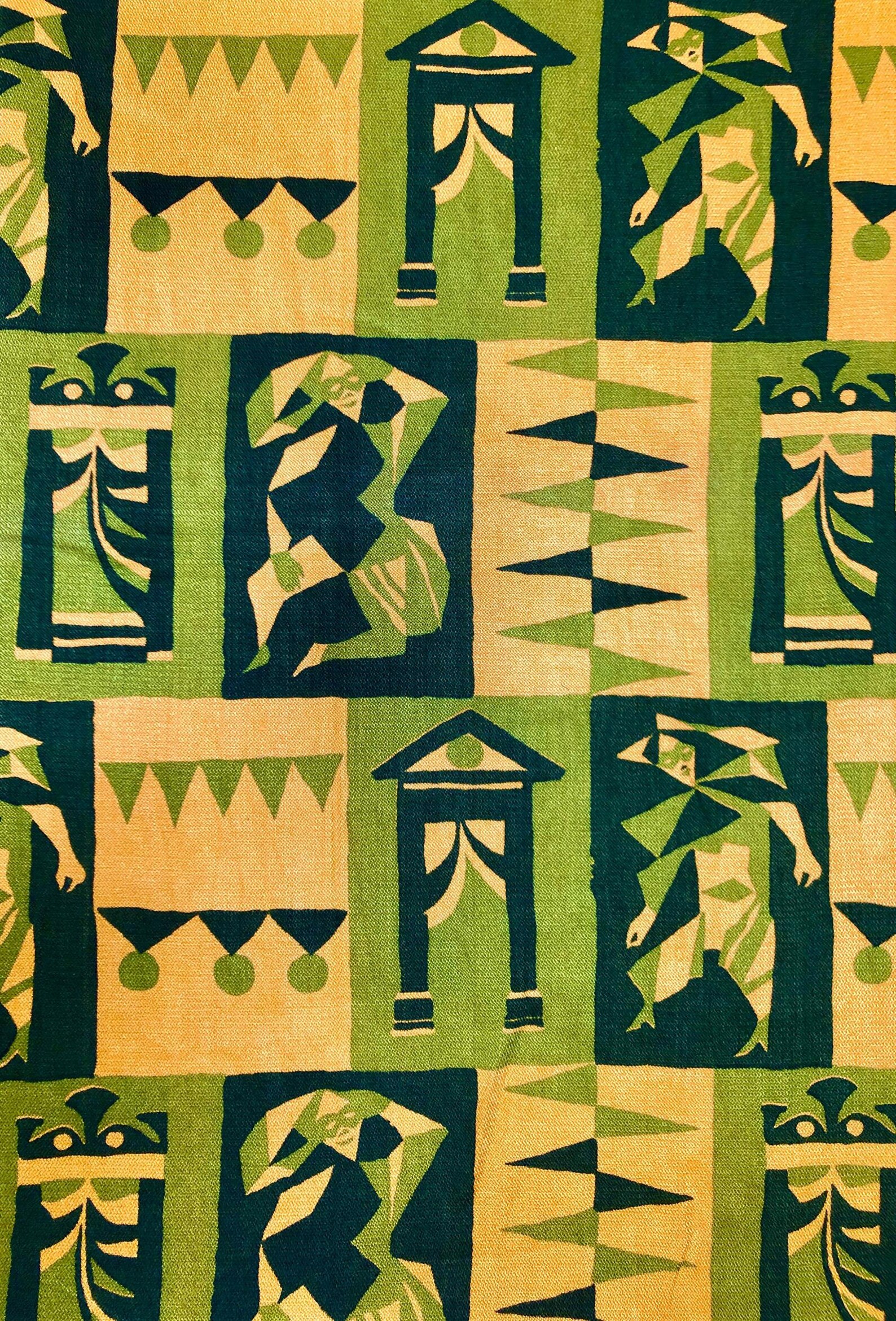 Vintage Hand Printed Linen Fabric With Tribal Design by Etsy