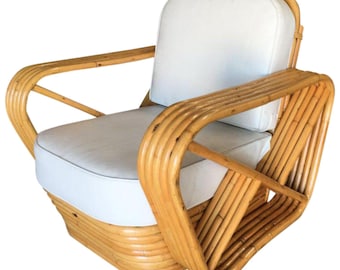 Restored Vintage Five-Strand Square Pretzel Rattan Lounge Chair