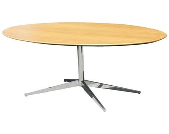 Florence Knoll Oak and Re-Chromed Steel Base Dining or Conference Table