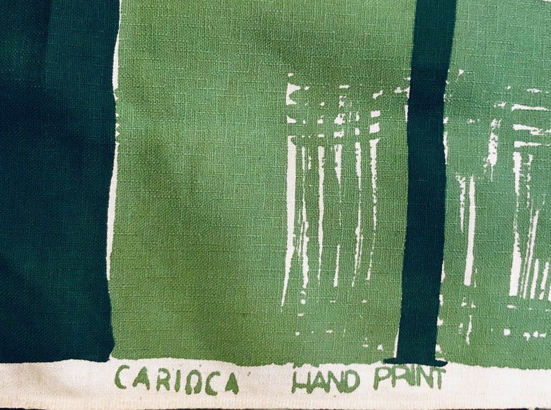 Hand Printed Vintage Mid Century Barkcloth with Green Plaid Design, 7 yards total image 2