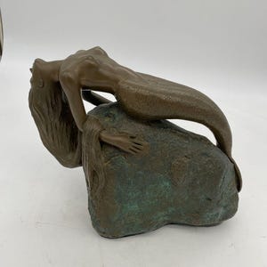 Bronze Mermaid Siren Statue on Beach Rock by James Siebert image 2