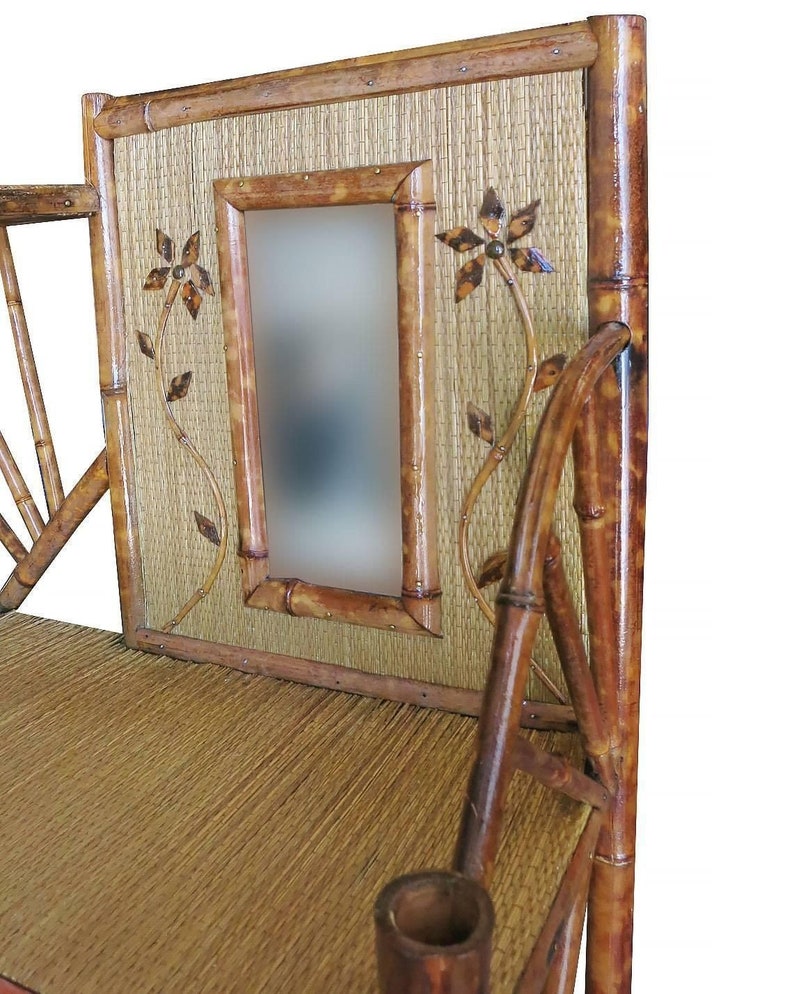 Restored Vintage Bamboo Six-Tier Hallway Shelf With Vanity Mirror image 6