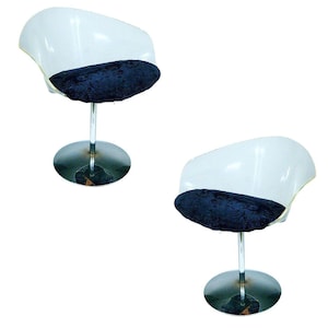 1970 Estelle Laverne Inspired Lucite & Chrome Swivel Tulip Chairs, Pair