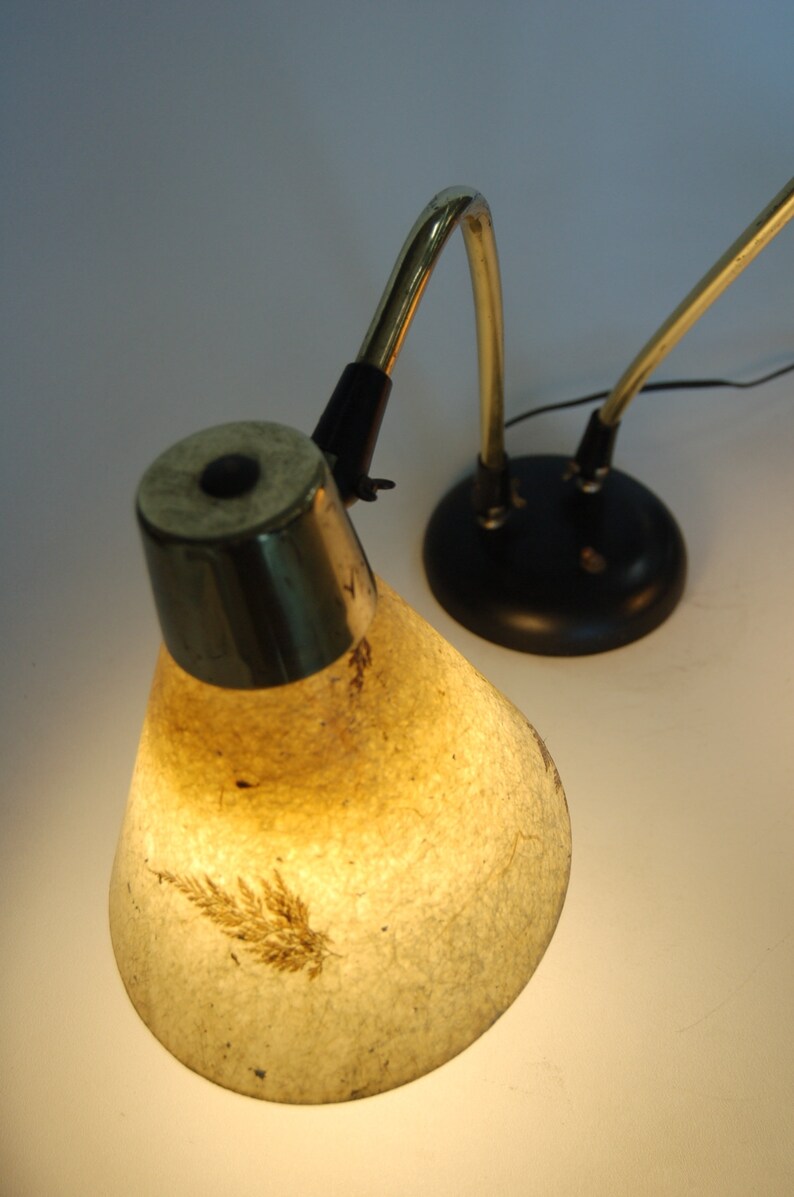 Double Gooseneck Brass Desk Table Lamp w/ Pressed Floral Fiberglass image 7