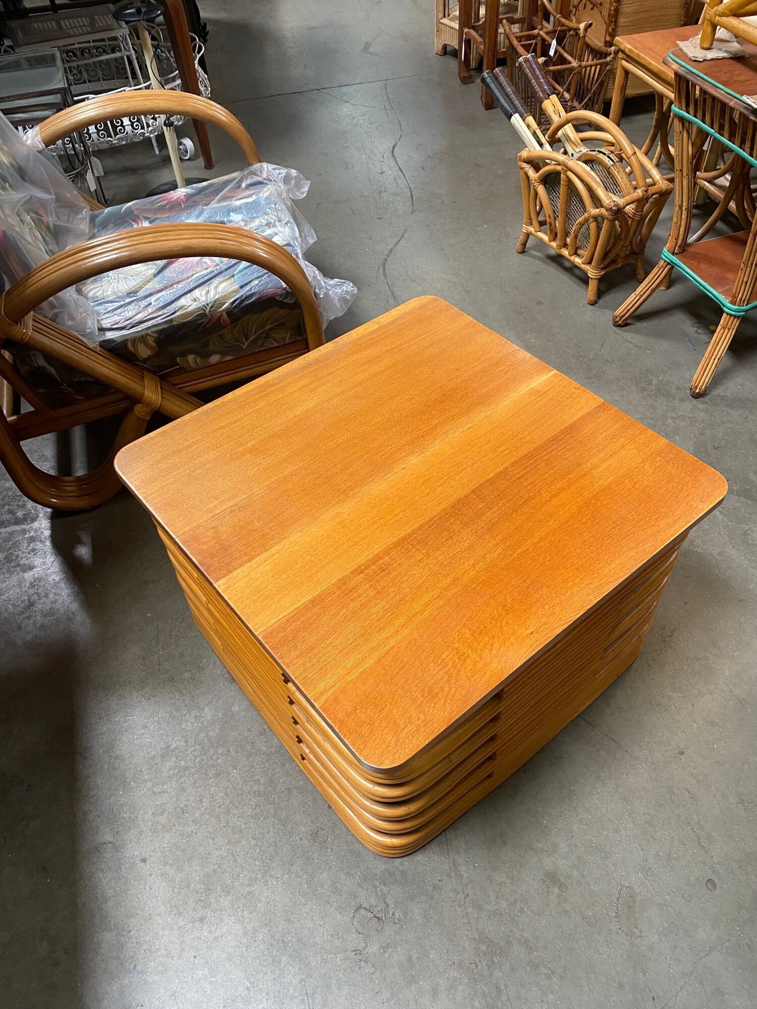 Tall Ratton Tables Restored Tall Stacked Rattan Coffee Table With Mahogany Top - Etsy
