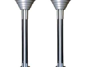 Large Art Deco Revival Machine Age Torchiere Floor Lamp, Pair