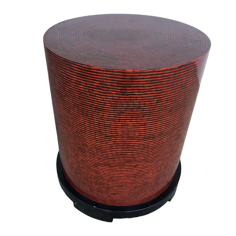Two-Tone Cubist Style Round Side Table, Pair image 2