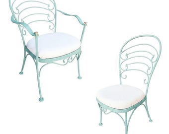 Restored Teal "Ribcage" Patio/Outdoor Lounge Chair W/ Brass by Woodard, Set of Two