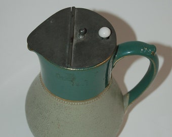 Glazed Ceramic Pottery Green Lidded Pitcher By Lovatts Langley, England