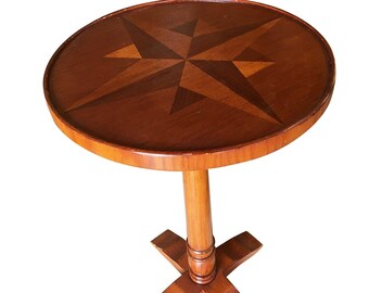 Round Oak Smokers Side Cigar Table w/ Inlay Top