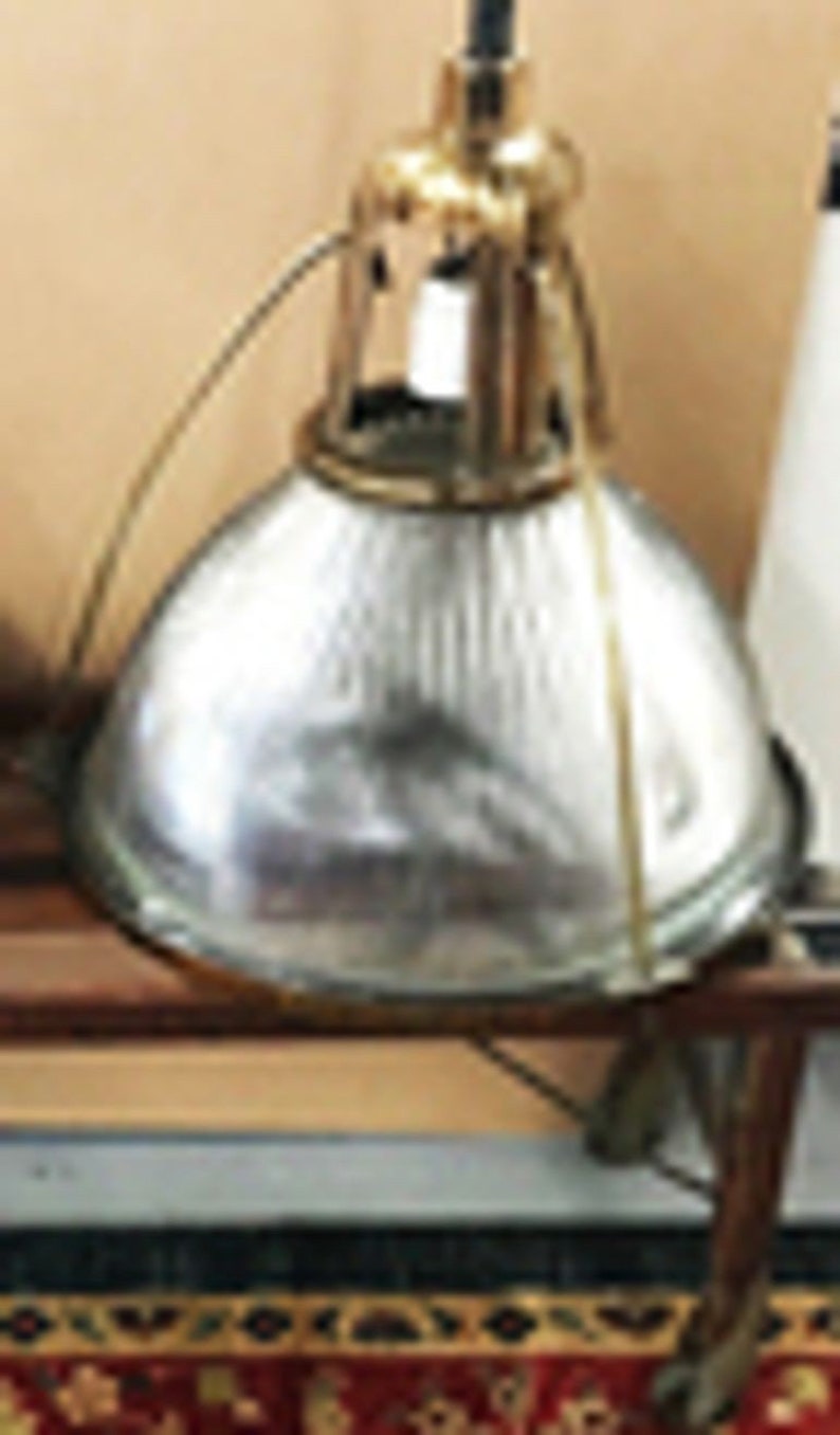 Rare Brass Plated Holophane Industrial Hanging Pendant Light image 3