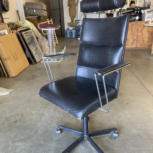 1980's Danish Modern Black and Chrome Executive Desk Chair By Kevi image 1