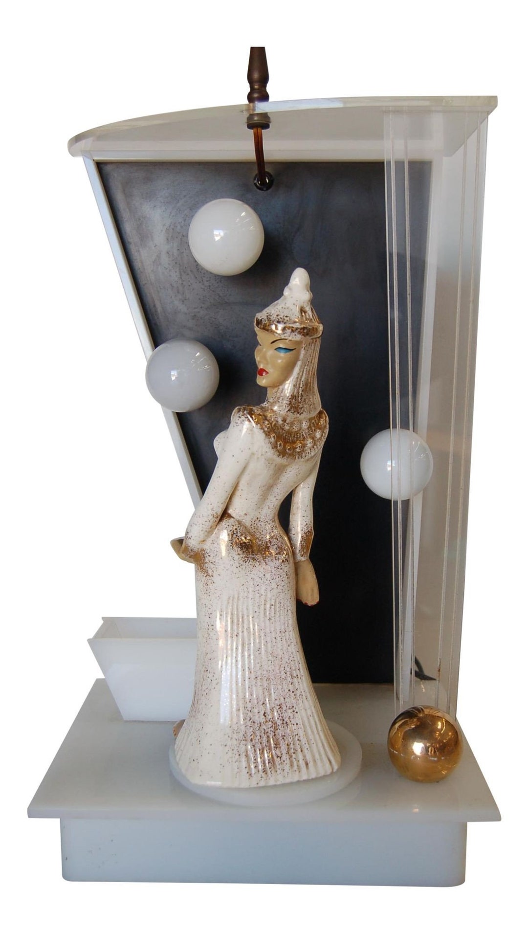 Lucite Table Lamp by Moss Lighting W/ Ceramic Figurine by Lucite Table Lamp by Moss Lighting W/ Ceramic Figurine by
