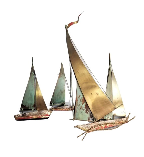 アンティーク雑貨 US VINTAGE C.Jere YACHT Brass Sculpture sailboat-1.jpg