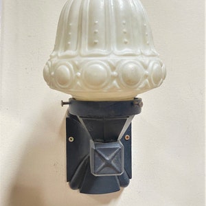 Cast Iron Wall Sconce w/ Fluted Acorn Milk Glass Globe image 3