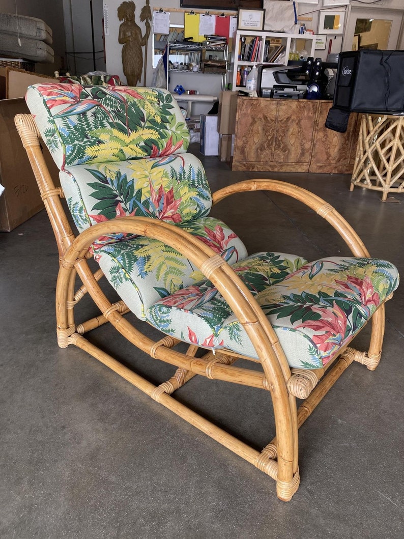 Restored Two-Strand Half Moon Rattan Cup Seat Lounge Chair image 2