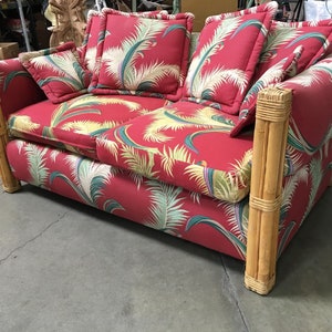 Restored Big Kings Plush Rattan Loveseat Sofa With 4 Strand Arms, Pair image 5
