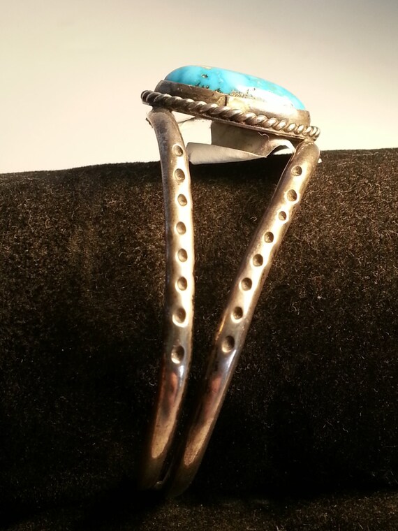 Vintage Turquoise Cabochon and Silver Bracelet - image 3