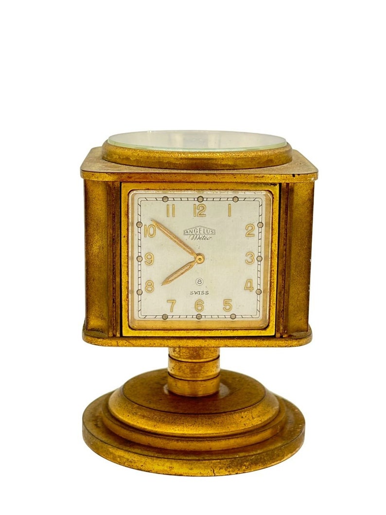 Swiss Brass Art Deco Desk Clock Weather Station by Angelus Meteo image 1