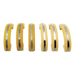 Art Deco Bright Yellow Bakelite Drawer Pulls w/ Chrome Strip, Set of 6