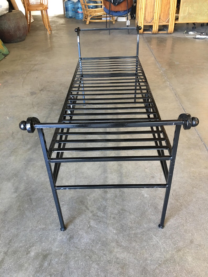 Scrolling Black Wrought Iron Chaise Lounge Bench Etsy