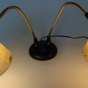 Double Gooseneck Brass Desk Table Lamp w/ Pressed Floral Fiberglass image 6