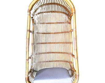 Restored Stick Reed Rattan Hanging Swing Lounge Chair