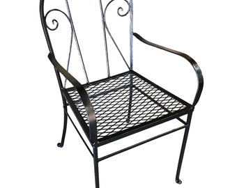 Iron Outdoor Patio Cafe Chair w/ Scrolling Back Iron , Pair
