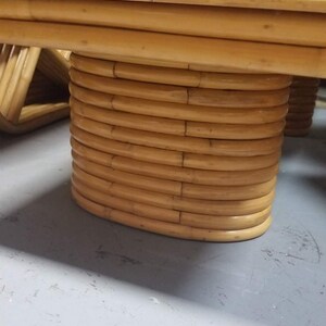 Restored Rattan Coffee Table with Stacked Legs and Mahogany Top image 6