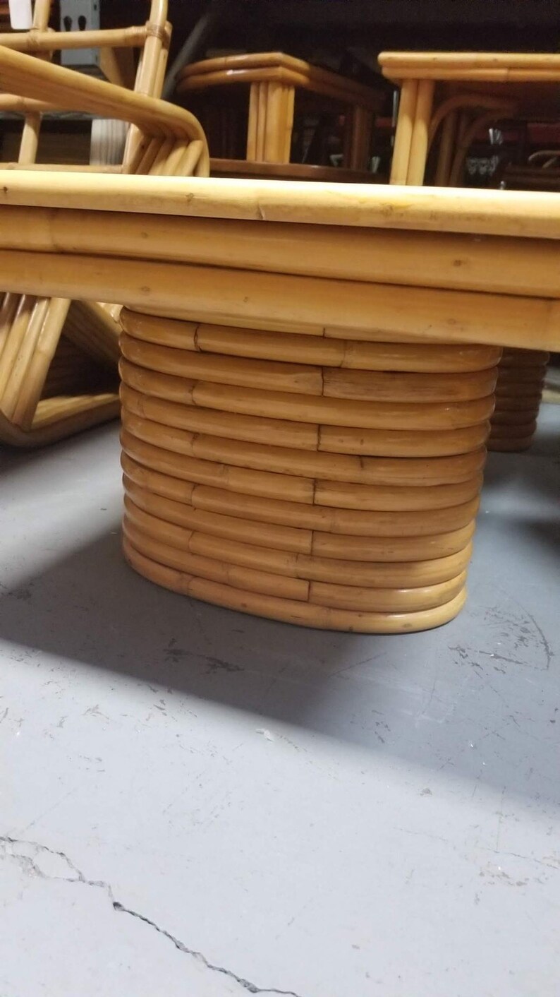 Restored Rattan Coffee Table with Stacked Legs and Mahogany Top image 6
