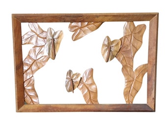 Large Hand Carved Koa Wood Anthurium Wall Art