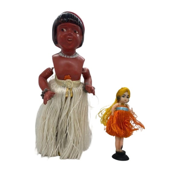 Large Celluloid and Tin Dancing Hula Girl Wind-up Toy With Blonde 