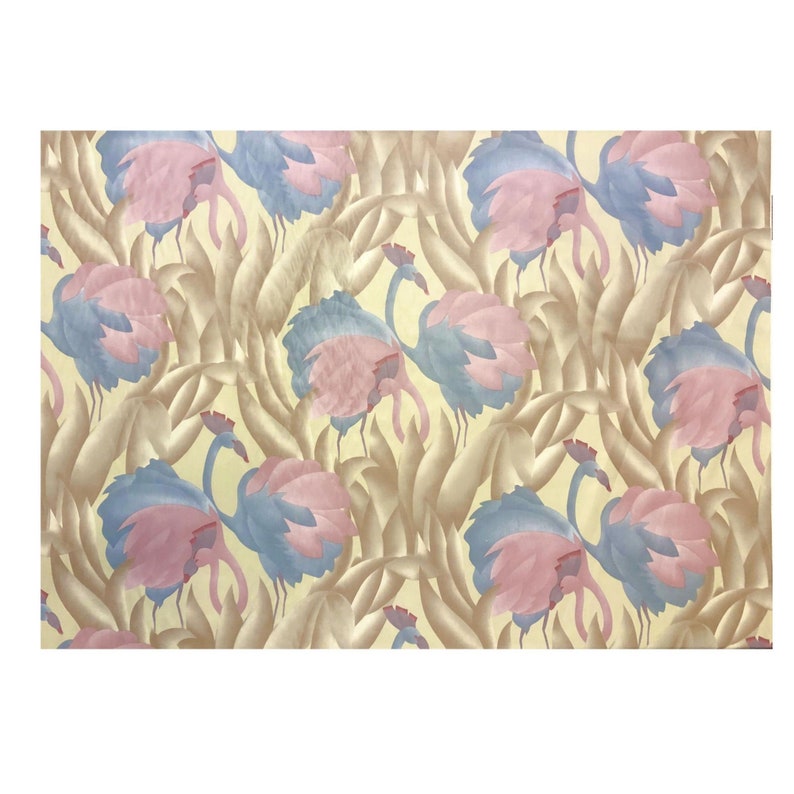 Vintage 1970's Polished Cotton Fabric with Tropical Flamingo design, 9 yards total image 1