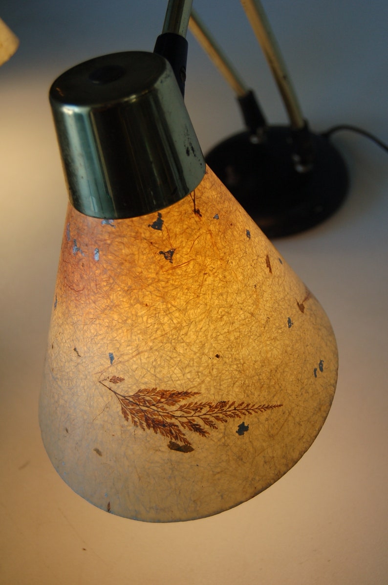 Double Gooseneck Brass Desk Table Lamp w/ Pressed Floral Fiberglass image 8
