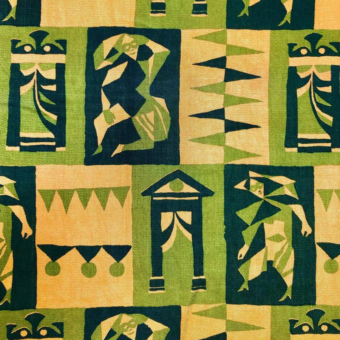 Vintage Hand Printed Linen Fabric With Tribal Design by Etsy