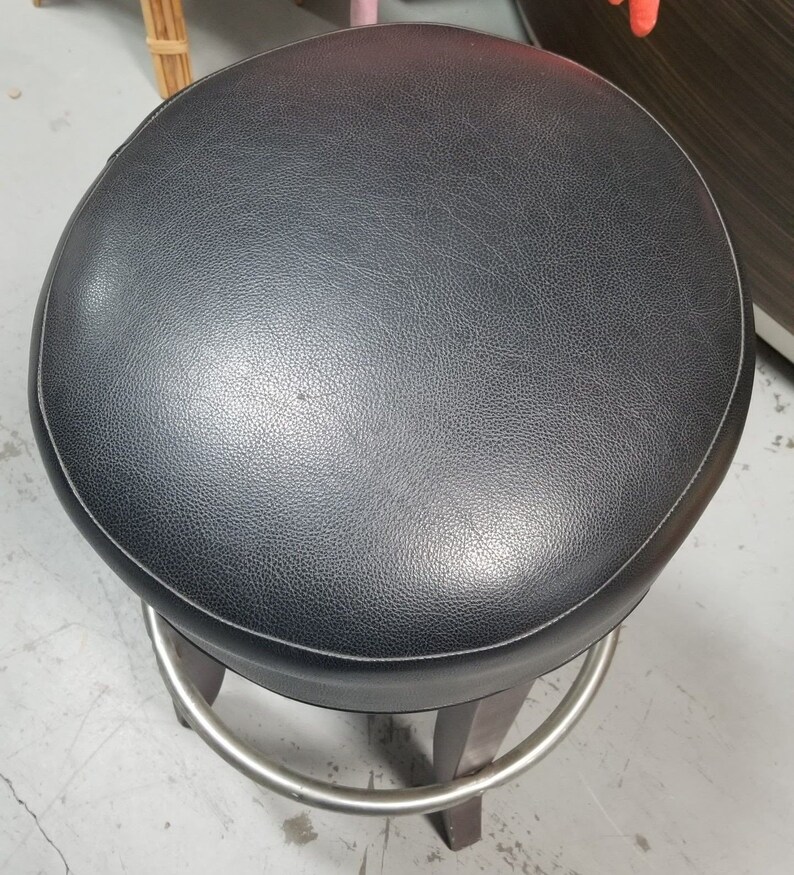 Black Leather Bar Stools with Chrome Foot Rests image 5
