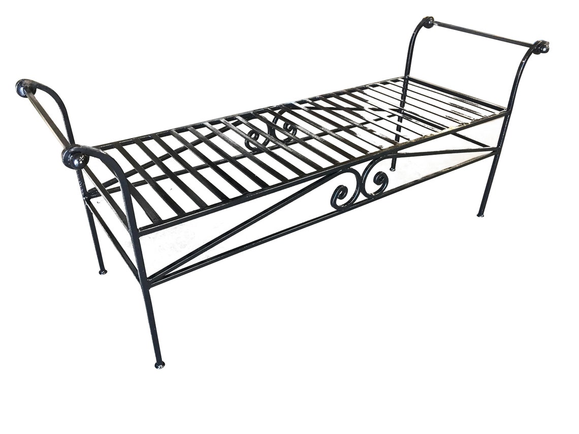 Scrolling Black Wrought Iron Chaise Lounge Bench Etsy