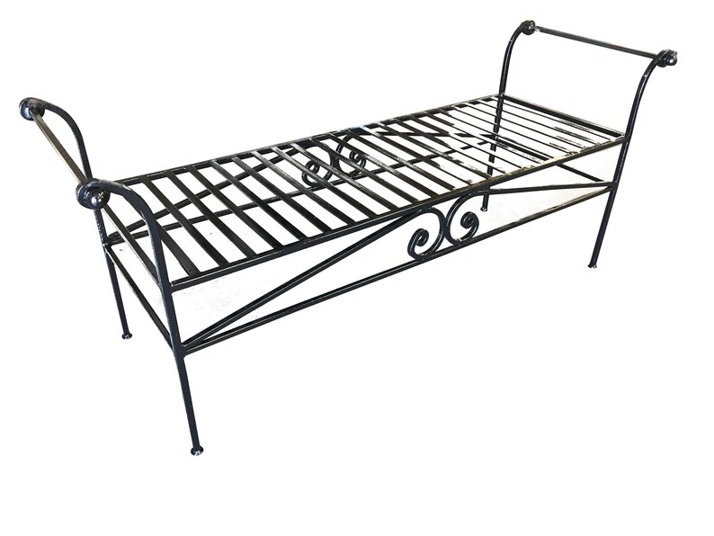 Scrolling Black Wrought Iron Chaise Lounge Bench Etsy