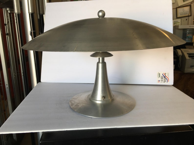 Art Deco Style Machine Age Table Lamp w/ Large 23 Spun Aluminum Shade image 1