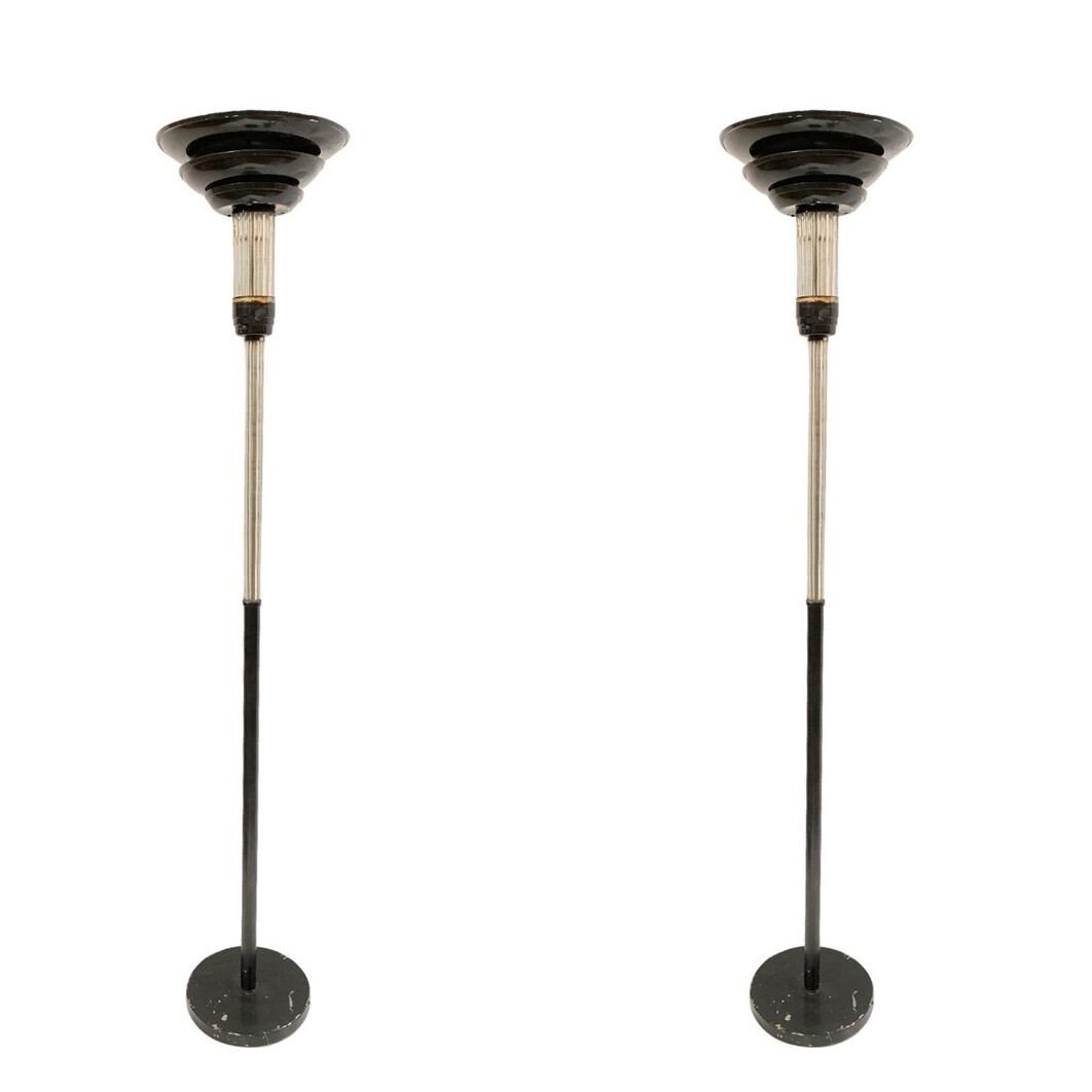 Streamline Art Deco Glass Rod Torchiere Floor Lamp W 3 Tier Spun