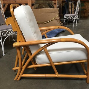 Rare Restored 1949er Rattan Reclining Lounge Chair with Arched Arms image 4