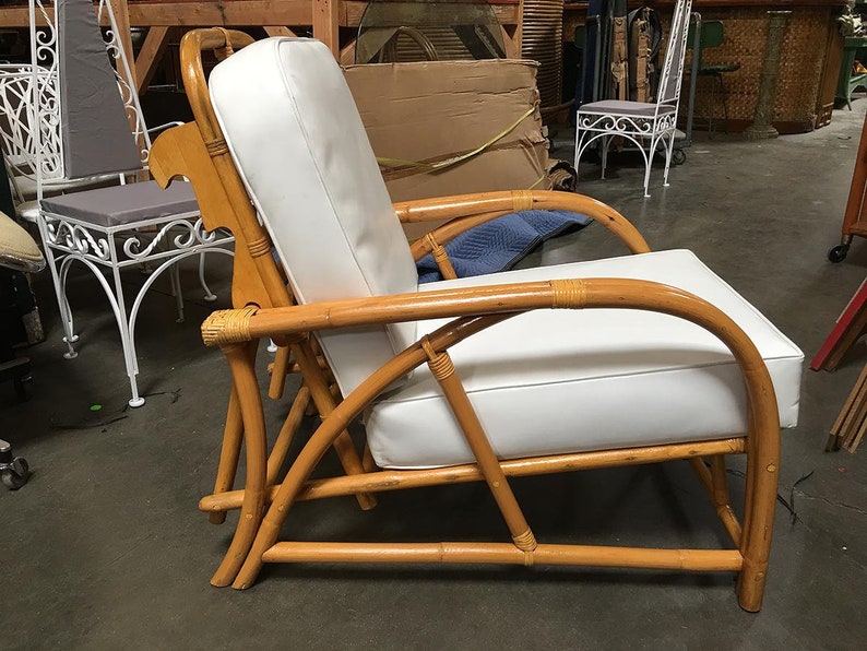 Rare Restored 1949er Rattan Reclining Lounge Chair with Arched Arms image 4