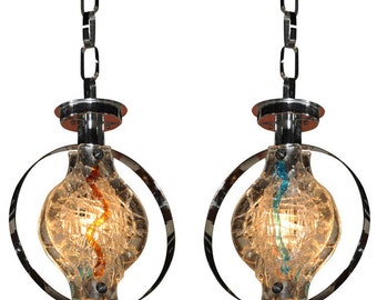 Murano Glass Pendant Lights, Pair