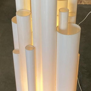 Modernist White Lucite Stacked Tube Chandelier by Rougier, Circa 1970s image 4