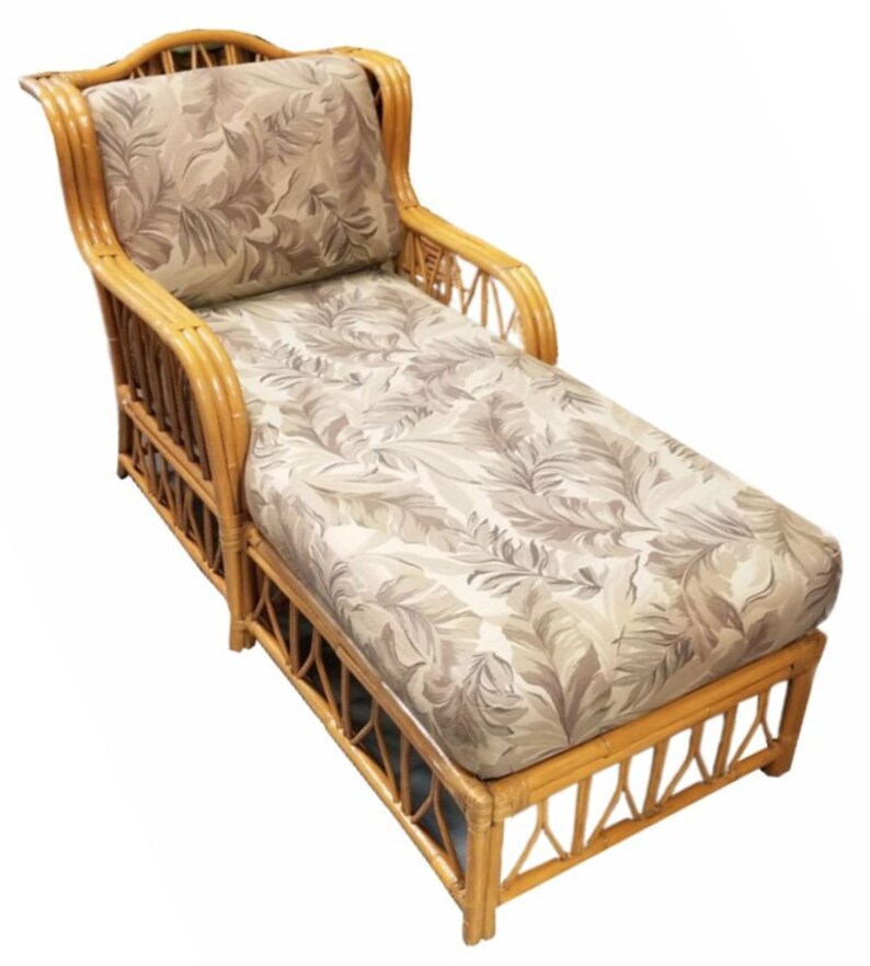 Restored Rattan Three-Strand Arms Chaise Lounge with Reed Rattan Sides image 1