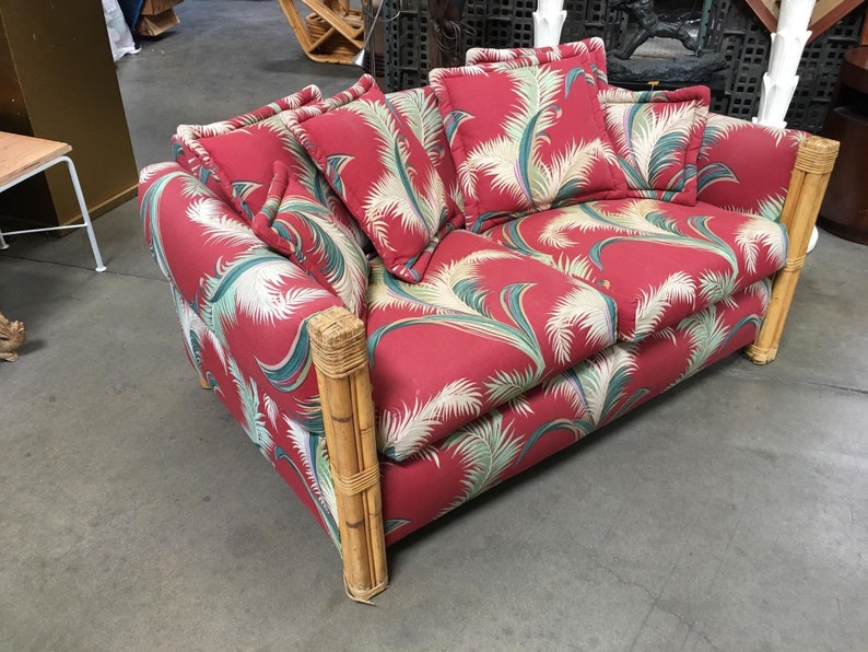 Restored Big Kings Plush Rattan Loveseat Sofa With 4 Strand Arms, Pair image 4