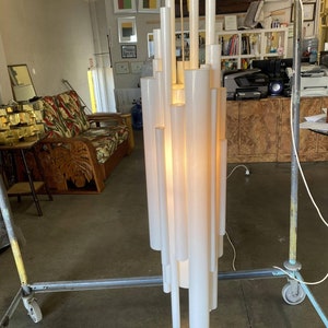 Modernist White Lucite Stacked Tube Chandelier by Rougier, Circa 1970s image 6